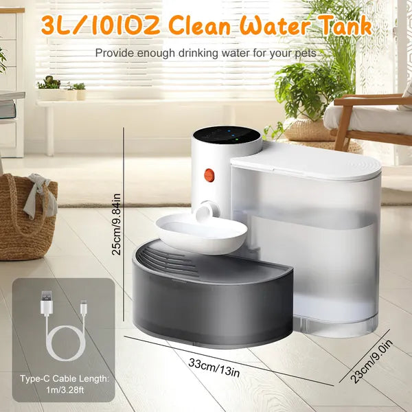 Enrichd water fountain side view highlighting cordless rechargeable design